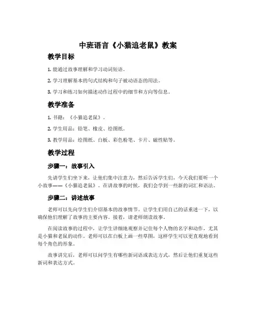 中班语言《小猫追老鼠》教案