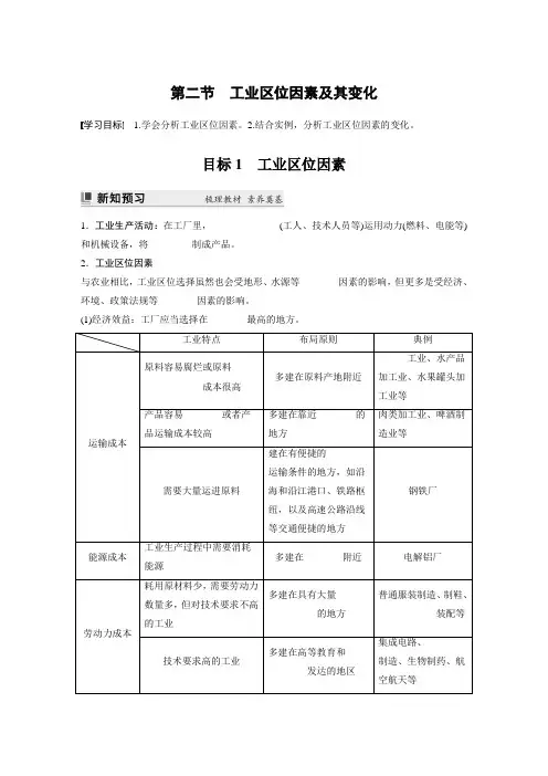 高中地理必修二 学习笔记 第三章 第二节 工业区位因素及其变化