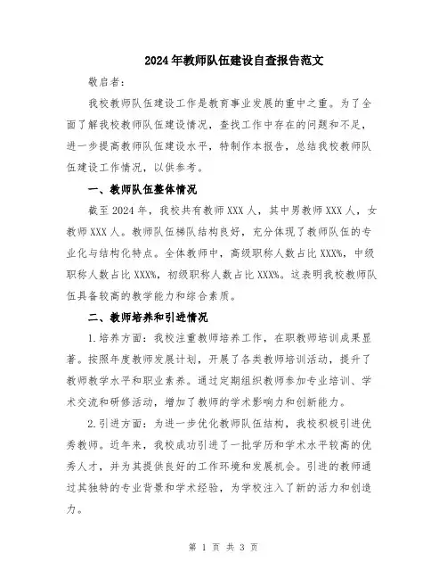 2024年教师队伍建设自查报告范文