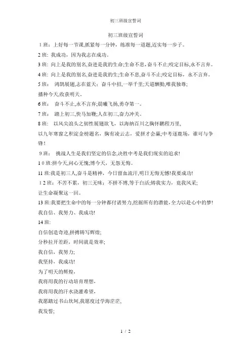 初三班级宣誓词