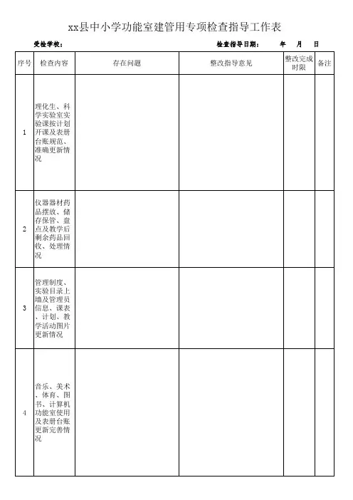 xx县功能室专项检查指导工作表