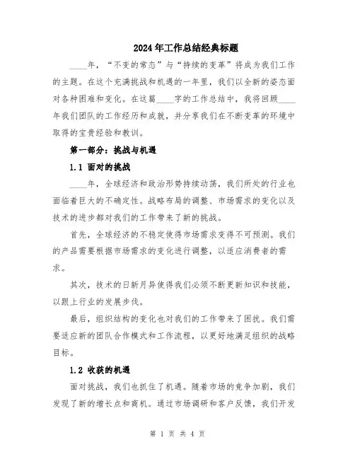 2024年工作总结经典标题