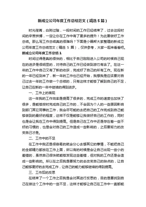 新成立公司年度工作总结范文（精选5篇）