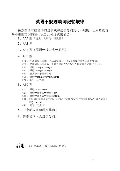 不规则动词过去式和过去分词表(附音标)
