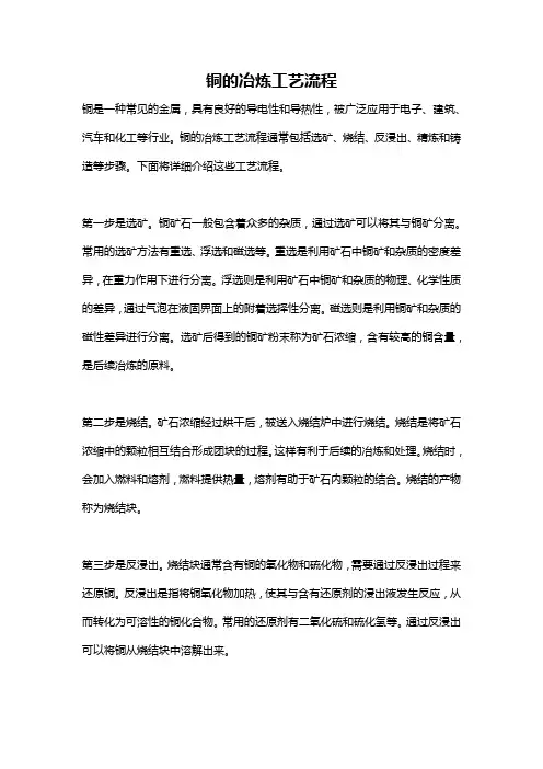 铜的冶炼工艺流程
