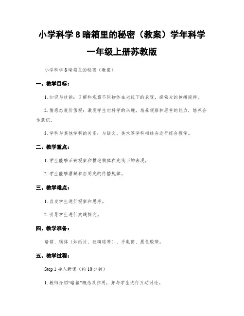 小学科学8暗箱里的秘密(教案)学年科学一年级上册苏教版
