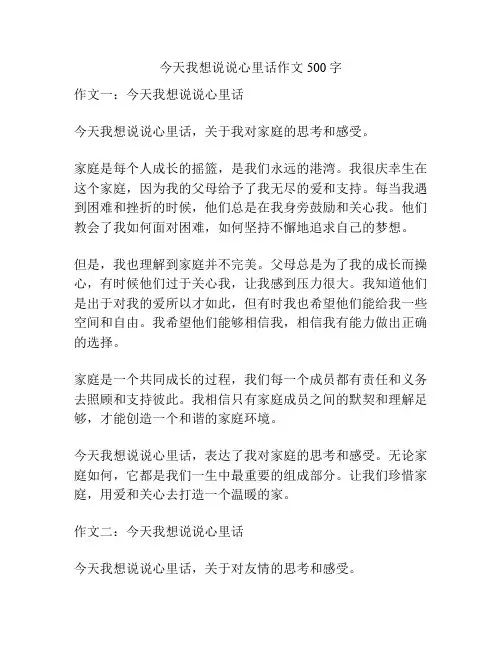 今天我想说说心里话作文500字