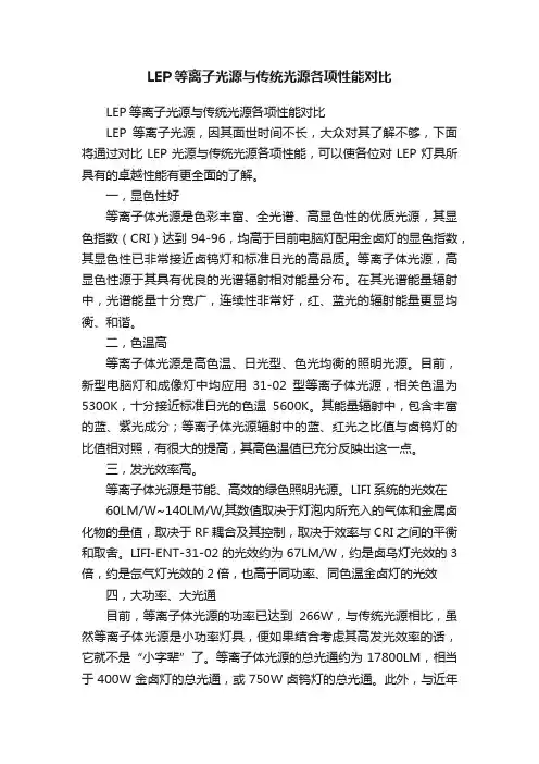 LEP等离子光源与传统光源各项性能对比