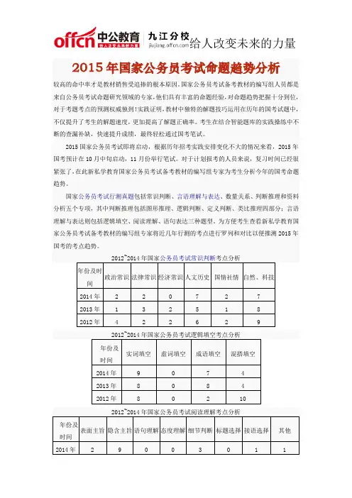 2015年国家公务员考试命题趋势分析