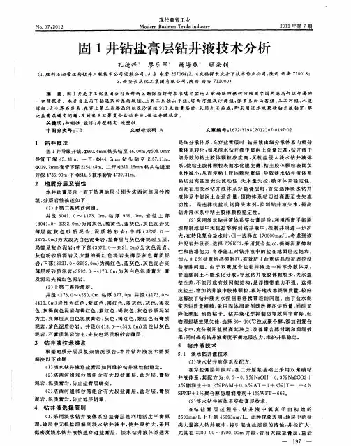 固1井钻盐膏层钻井液技术分析
