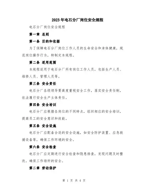 2023年电石分厂岗位安全规程