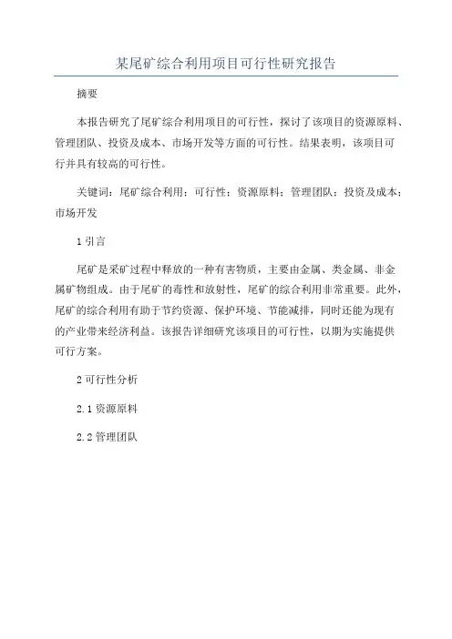 某尾矿综合利用项目可行性研究报告