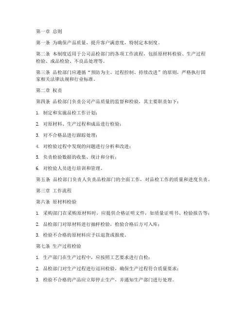 公司品检部门流程管理制度