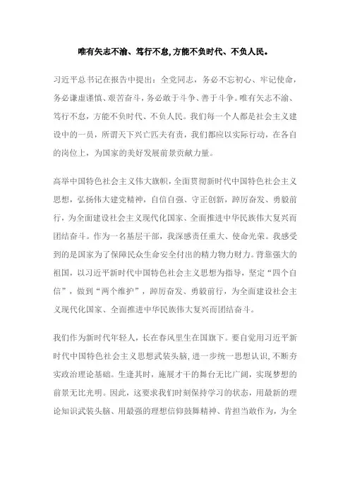 唯有矢志不渝、笃行不怠,方能不负时代、不负人民。