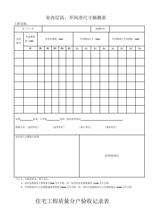 室内层高、开间净尺寸抽测表