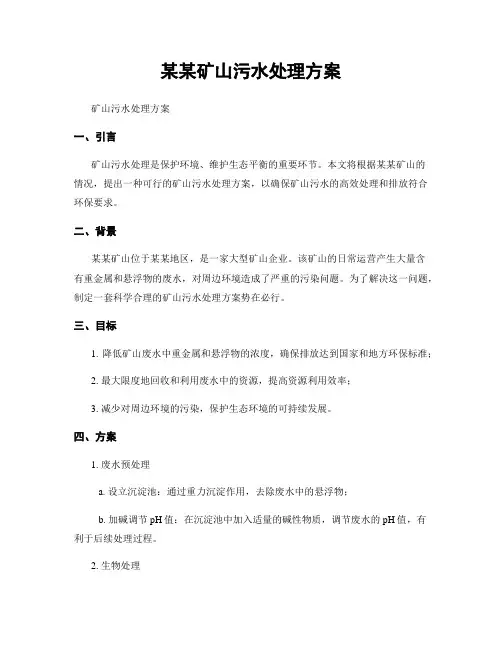 某某矿山污水处理方案