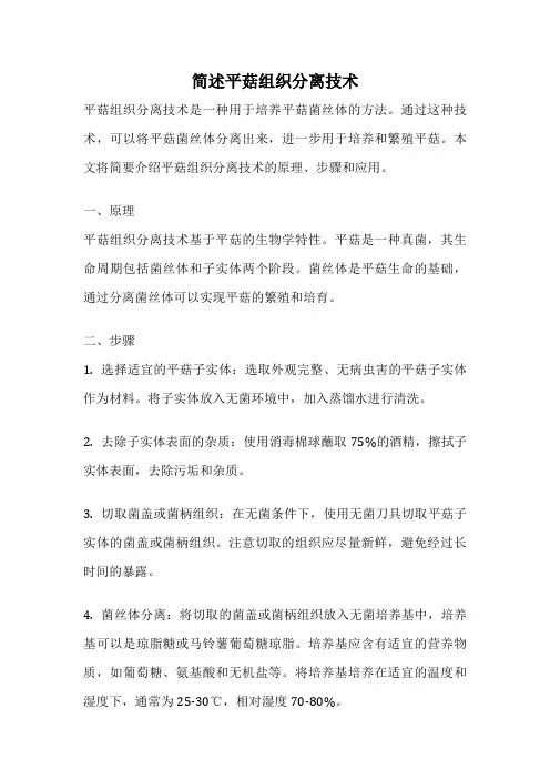 简述平菇组织分离技术