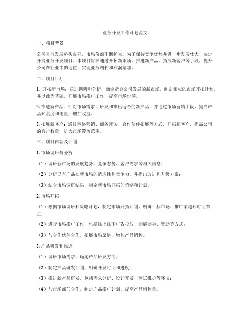 业务开发工作计划范文