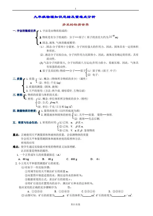 九年级物理知识总结及重难点分析