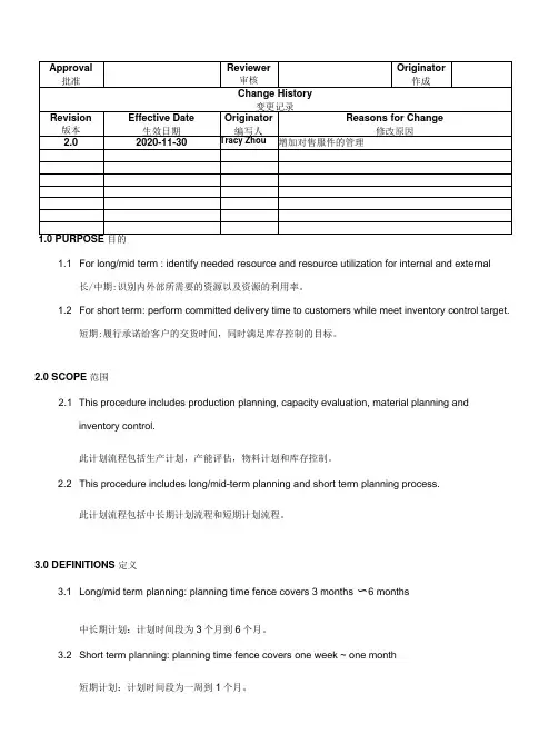 Production Planning Management生产计划管理程序(中英文)