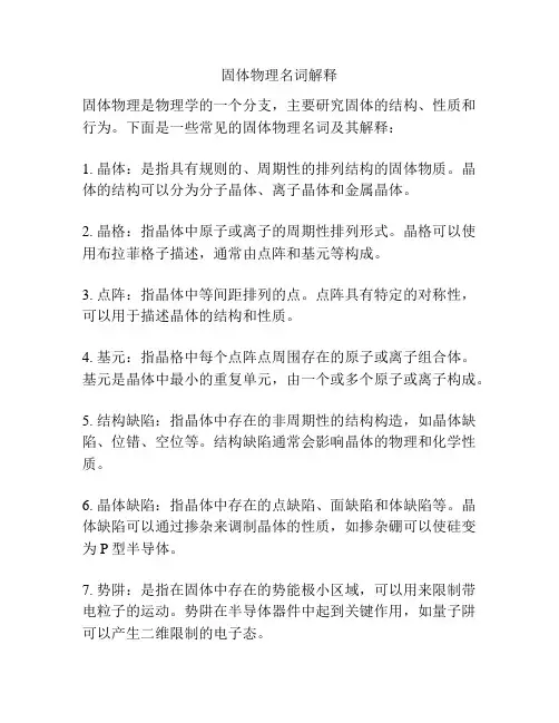 固体物理名词解释