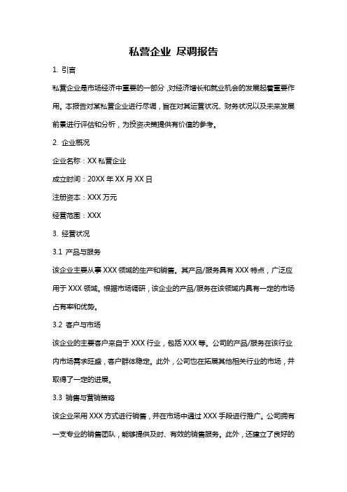 私营企业 尽调报告