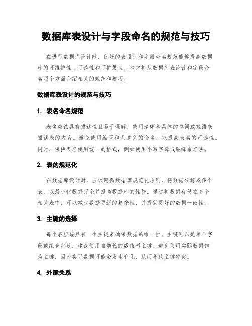 数据库表设计与字段命名的规范与技巧
