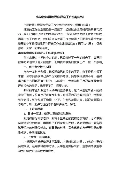 小学教师初级职称评定工作业绩总结范文（通用14篇）