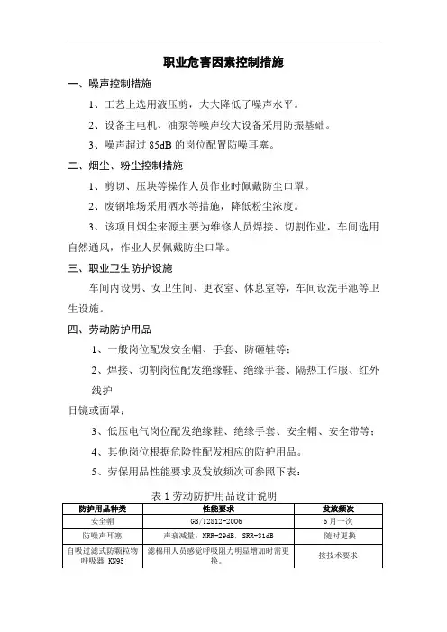职业危害因素控制措施