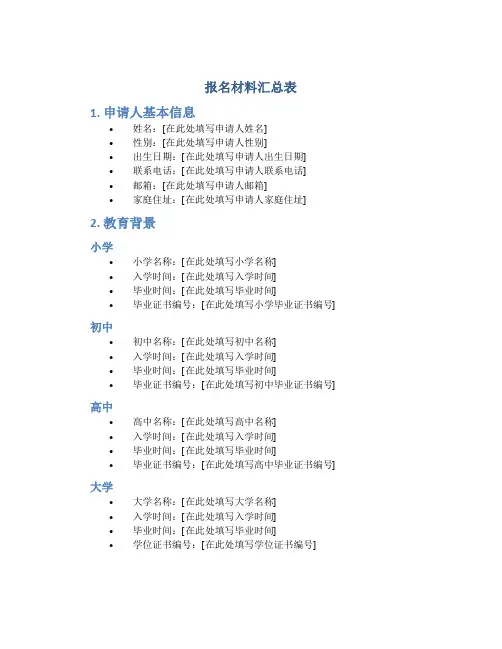 报名材料汇总表