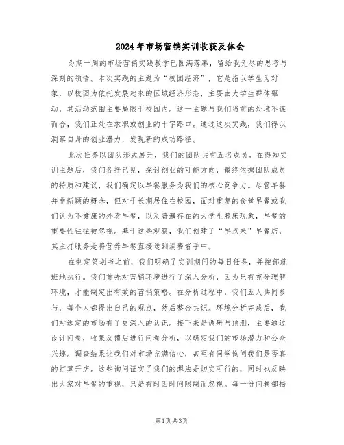 2024年市场营销实训收获及体会（二篇）