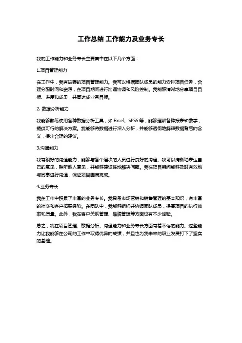 工作总结 工作能力及业务专长