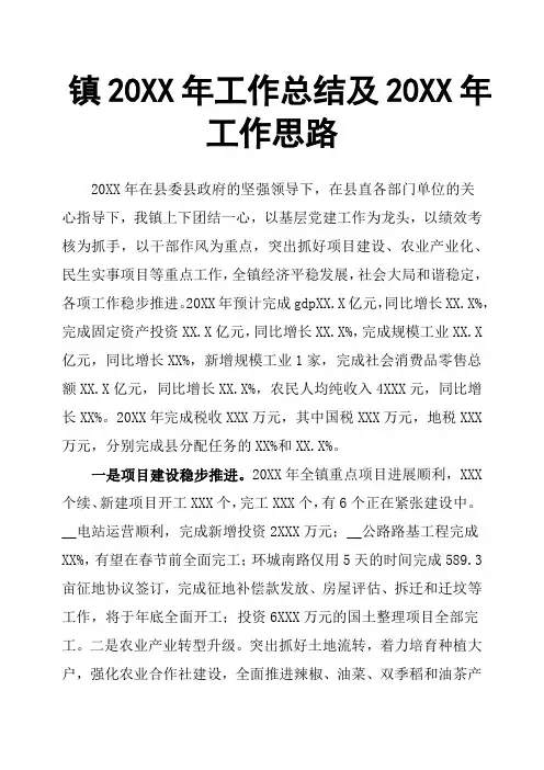 镇20XX年工作总结及20XX年工作思路