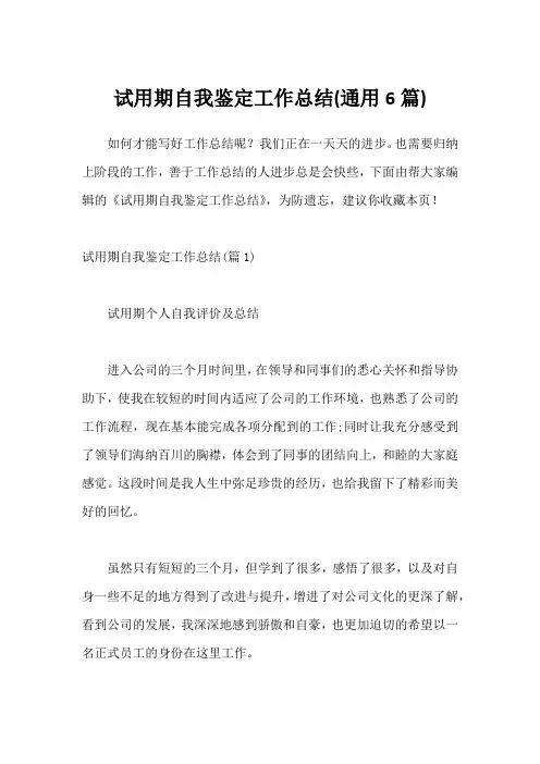 试用期自我鉴定工作总结(6篇)