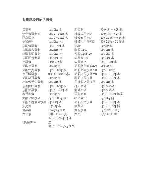 兽药原粉的用量