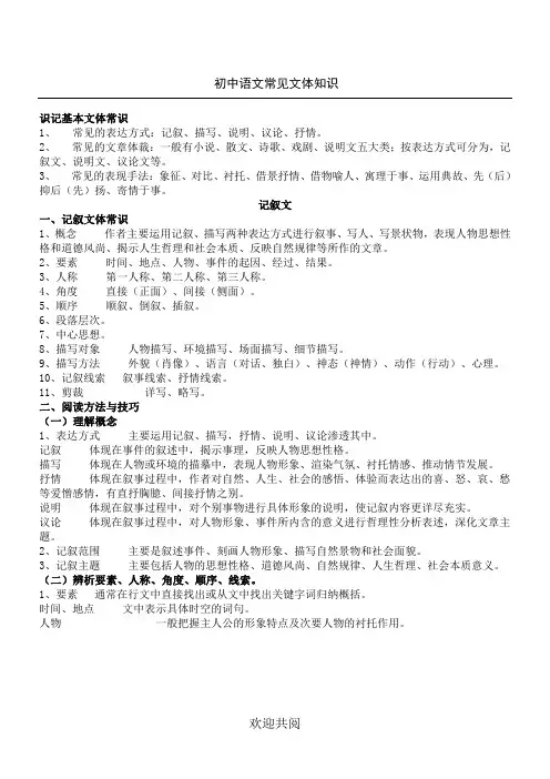 重点初中语文常见文体知识