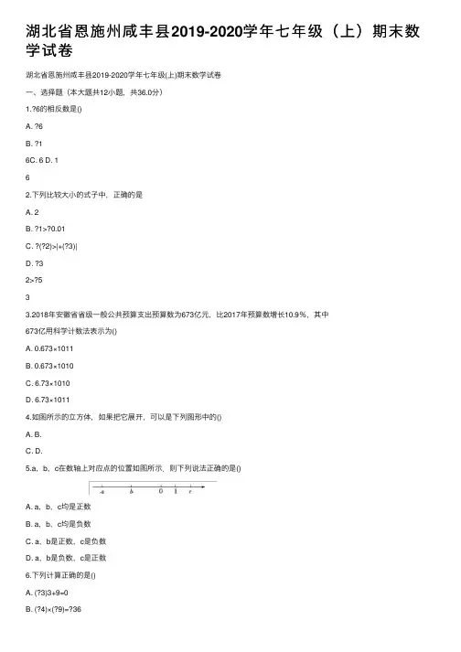 湖北省恩施州咸丰县2019-2020学年七年级（上）期末数学试卷