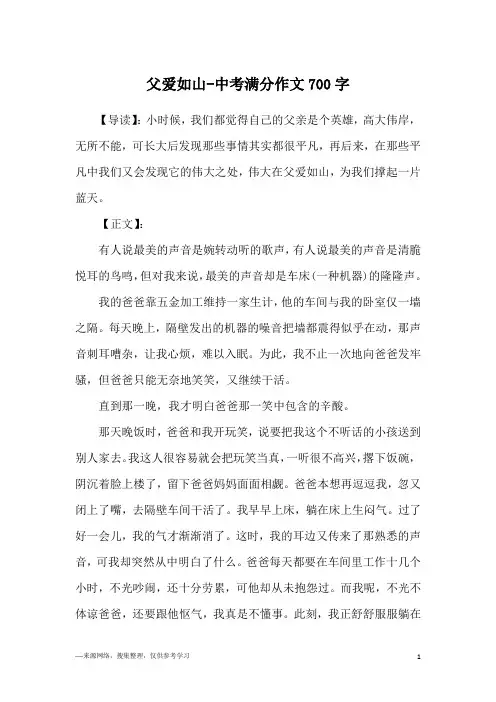 父爱如山-中考满分作文700字