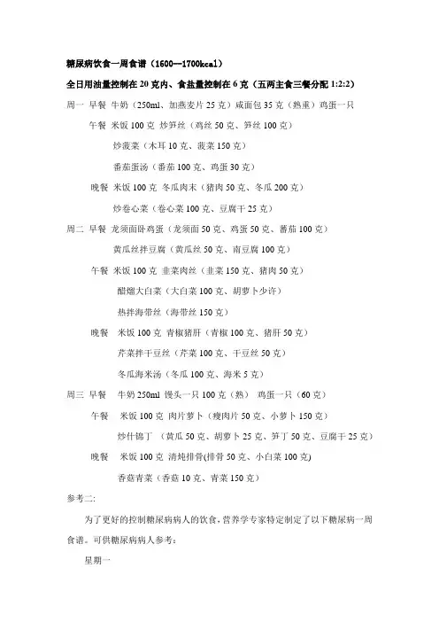 糖尿病饮食一周食谱