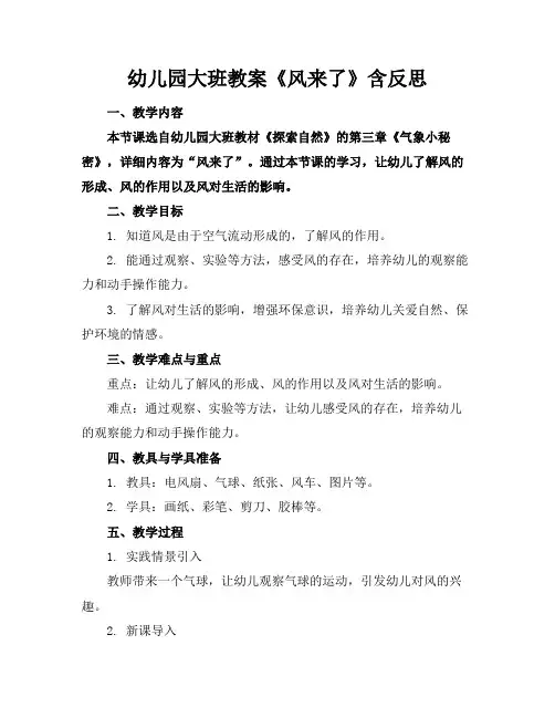 幼儿园大班教案《风来了》含反思