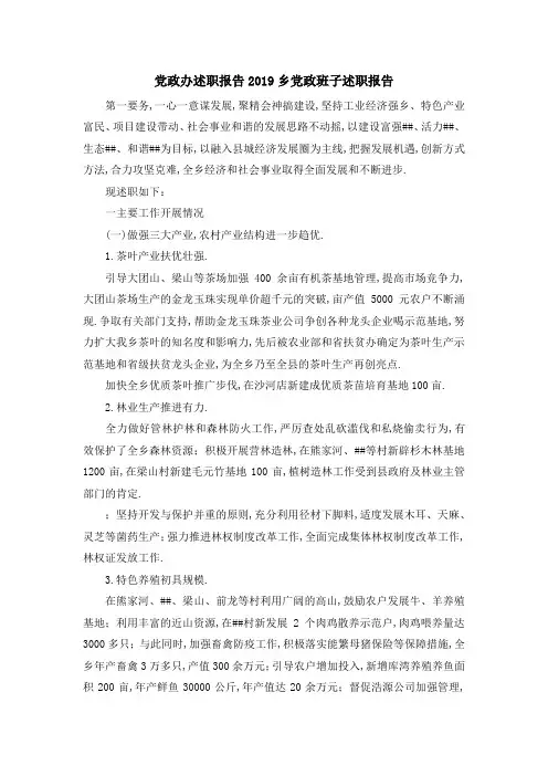 党政办述职报告 2019乡党政班子述职报告 精品