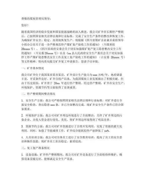 矿井复工申请报告
