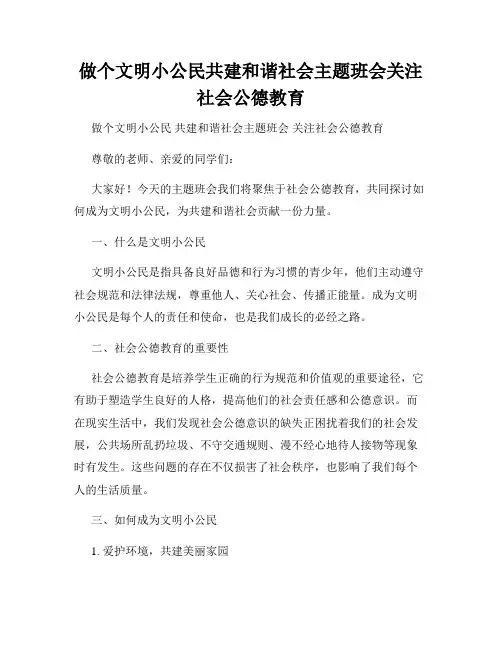 做个文明小公民共建和谐社会主题班会关注社会公德教育