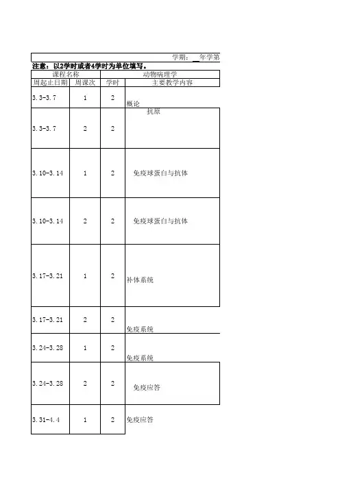动物微生物教学进度表
