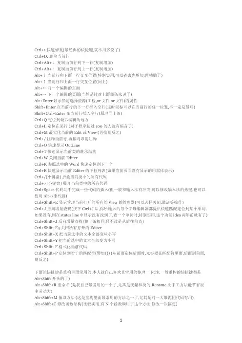 Eclipse快捷键大全
