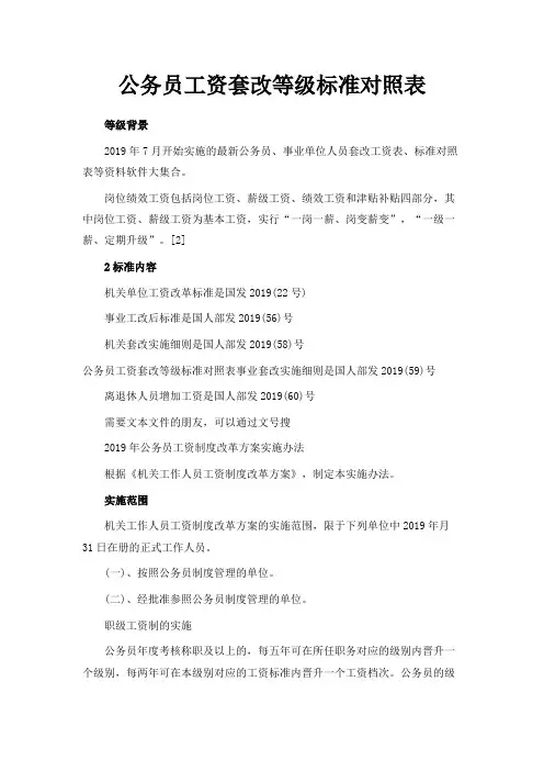 最新-公务员工资套改等级标准对照表 精品