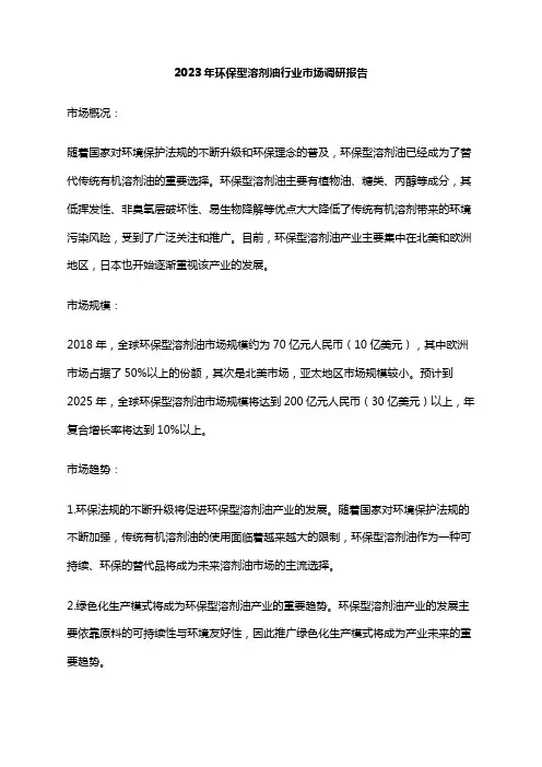 2023年环保型溶剂油行业市场调研报告