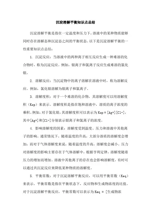 沉淀溶解平衡知识点总结