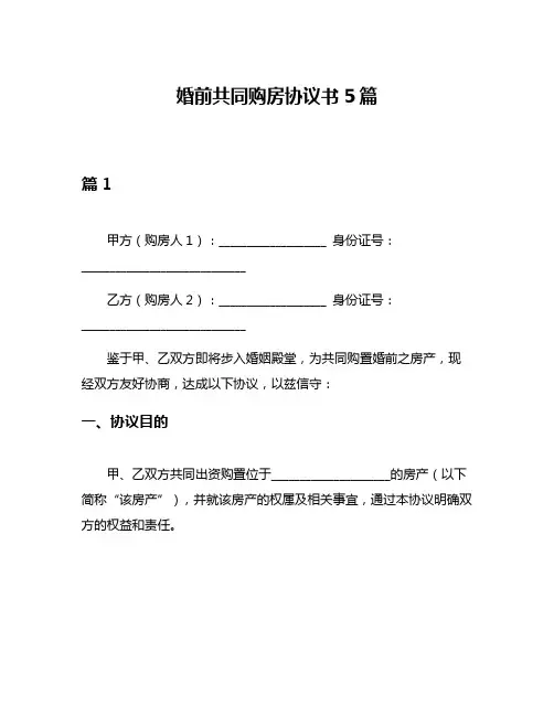 婚前共同购房协议书5篇