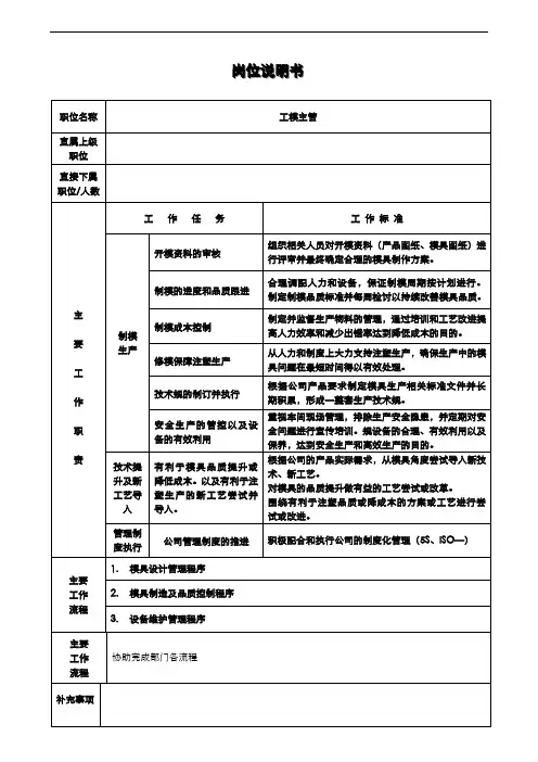 工模部职岗位职责